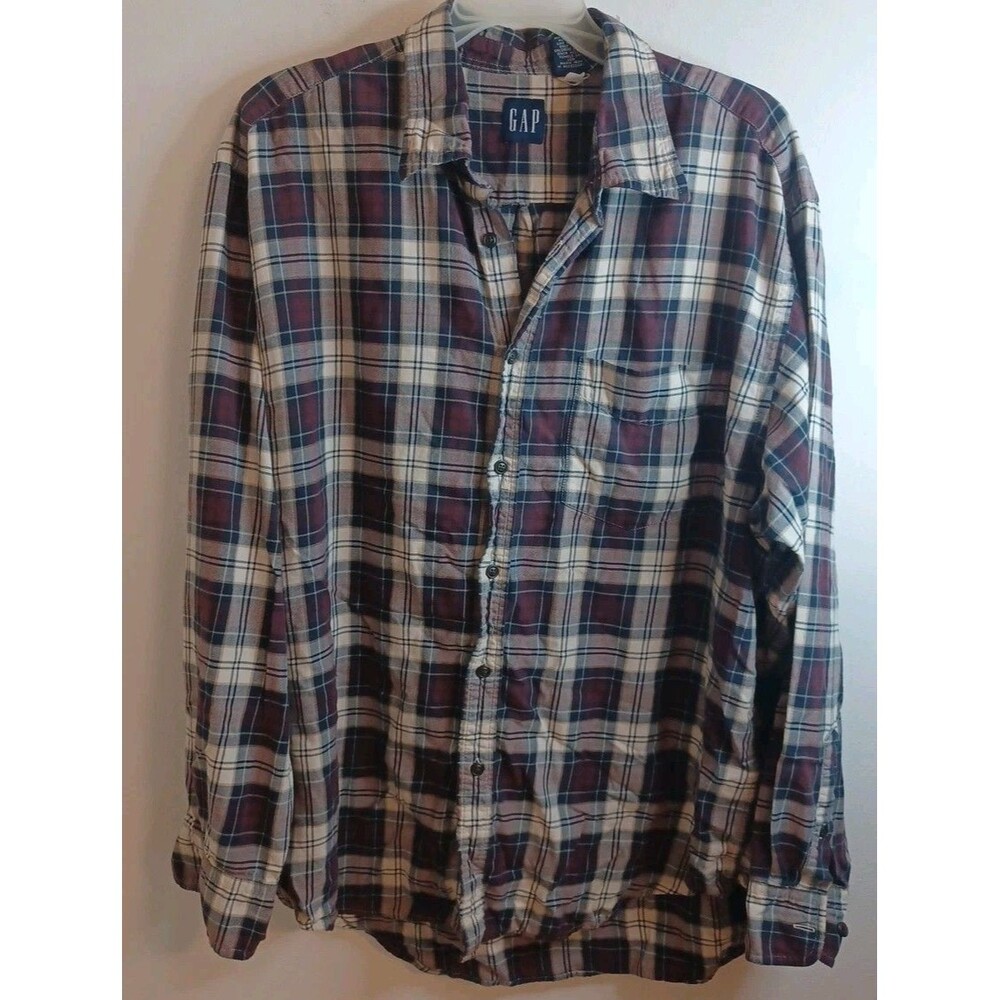 Gap Plaid Button Down Dress Shirt L Brown Country Farm Hayride Fall Scarecrows